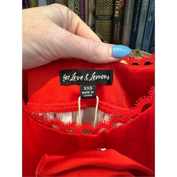 NWT For Love & Lemons Rhoda White & Red Polka Dot Sheer Maxi Dress Size XXS - Picture 8 of 10